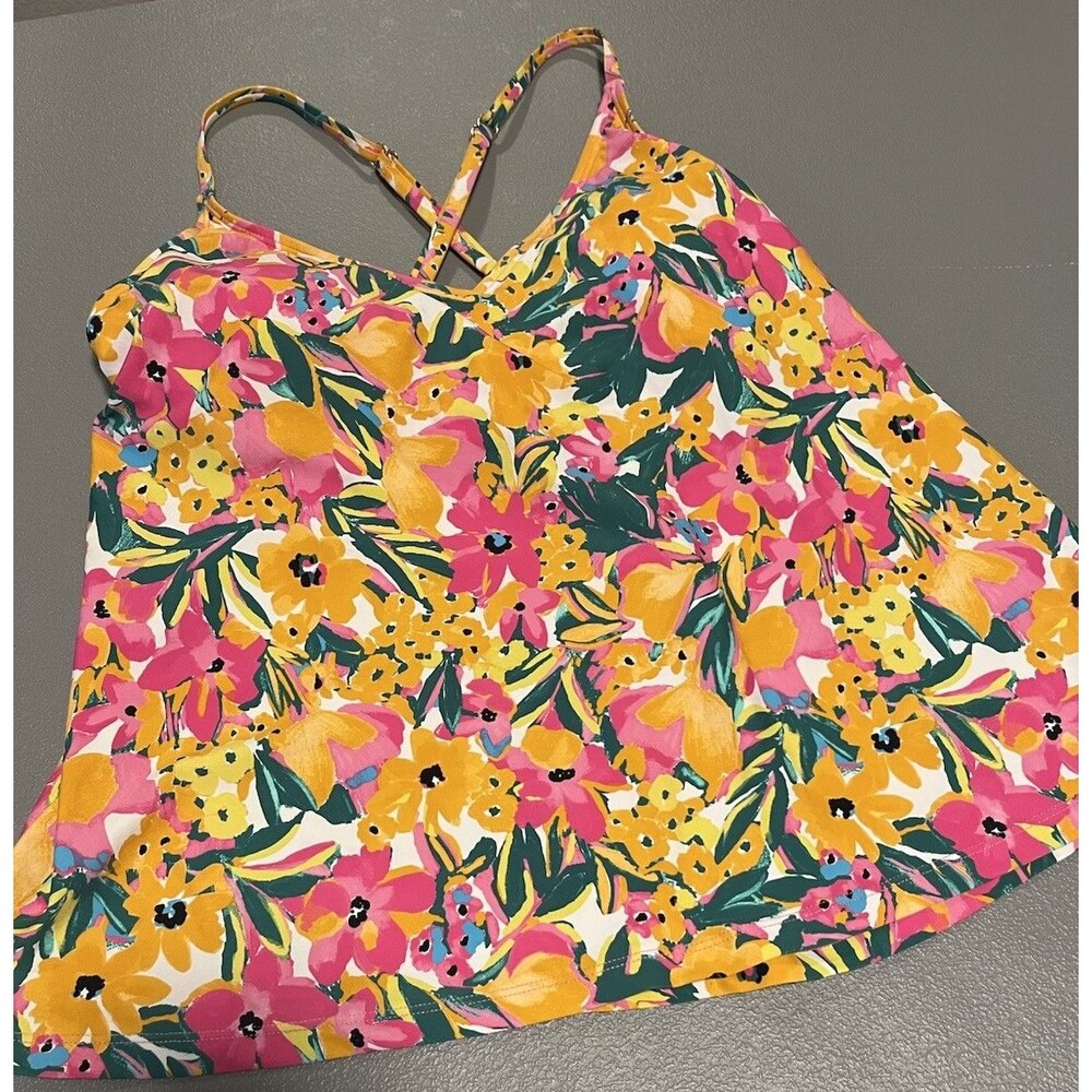 Anne Cole Womens Floral Tankini Swimwear Top Size XS Multicolor Coastal Beachy